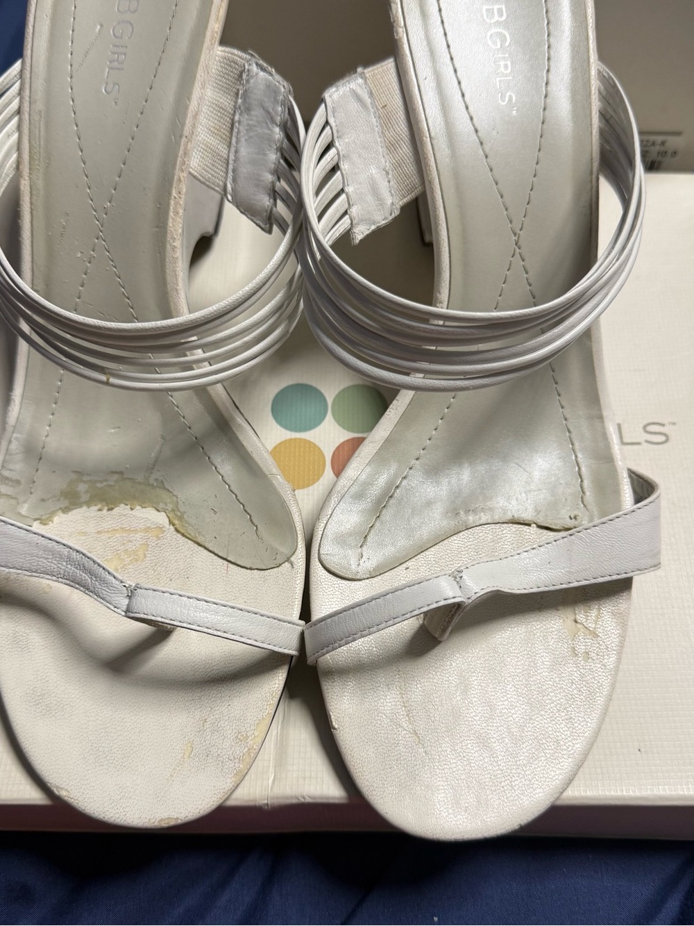 BCBG White Multi-Strap Open-Toe Heels transparent heel